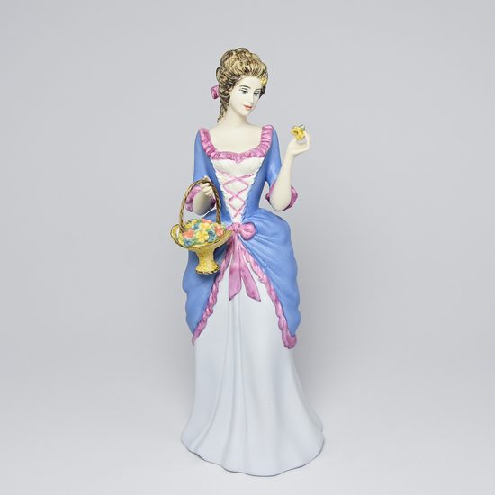 Lady With Basket, Blue-pink colors - darker version 10 x 11 x 28 cm, Pastel, Porcelain Figures Duchcov