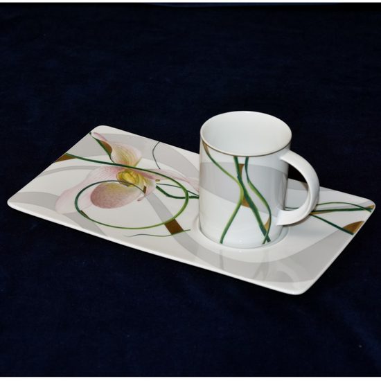 Cup 230 ml plus tray 27 x 16 cm, Wild Orchid 4196, Tettau porcelain