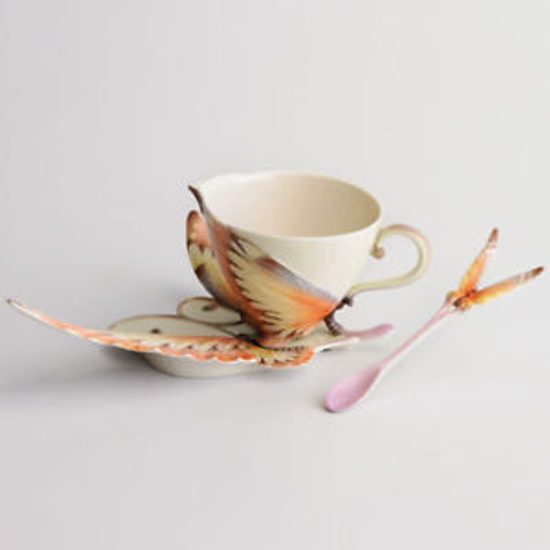 Papillon butterfly design sculptured porcelain cup and saucer 20 x 9 cm, FRANZ Porcelain