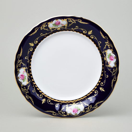 440: Plate dining 25 cm, Sonata, cobalt blue plus rose, Leander 1907