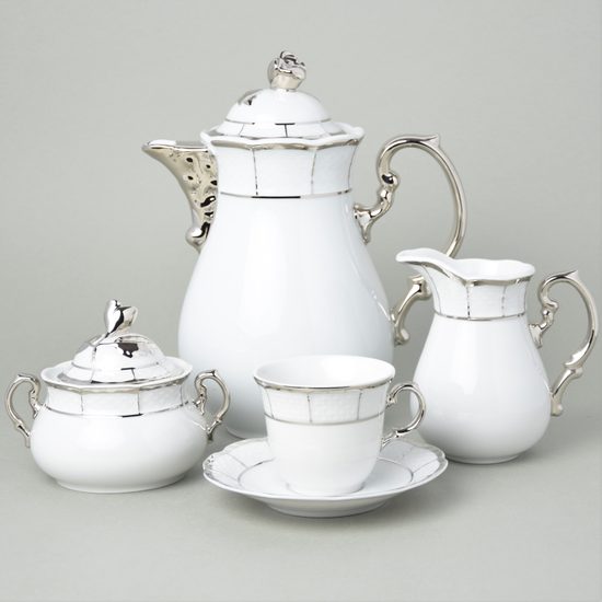 Coffee set for 6 persons, Thun 1794 Carlsbad porcelain, MENUET platinum