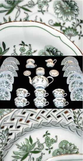 Luxusní rozšířená čajová sada pro 6 osob, zelený cibulák, Český porcelán a.s.