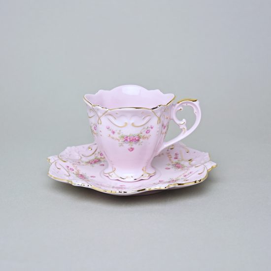 Šálek 100 ml + podšálek 14 cm, Adélka dekor 163, Růžový porcelán z Chodova