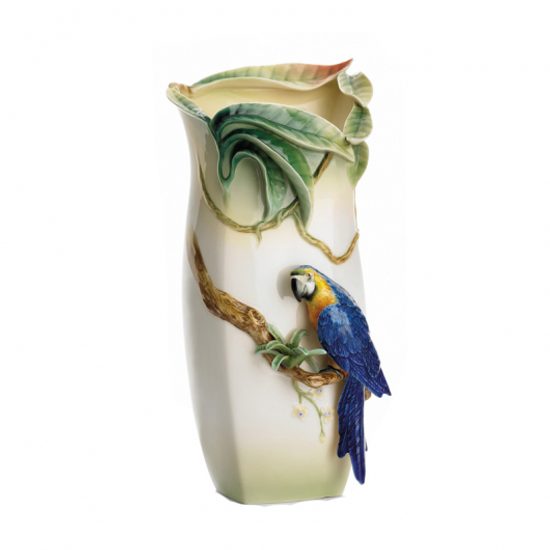 Vase Paradise Calling macaw bird 37 cm, porcelain FRANZ