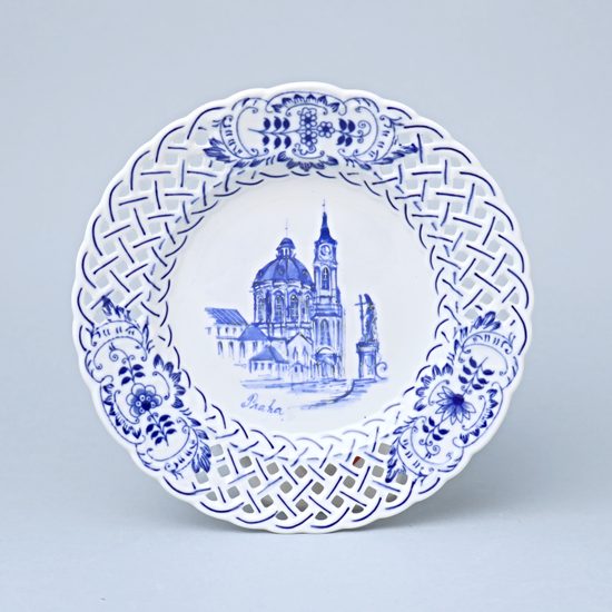 Plate perforated – Prague Monuments (Blue, Random selection), 18 cm, Vilém Janoušek, Original Blue Onion Pattern