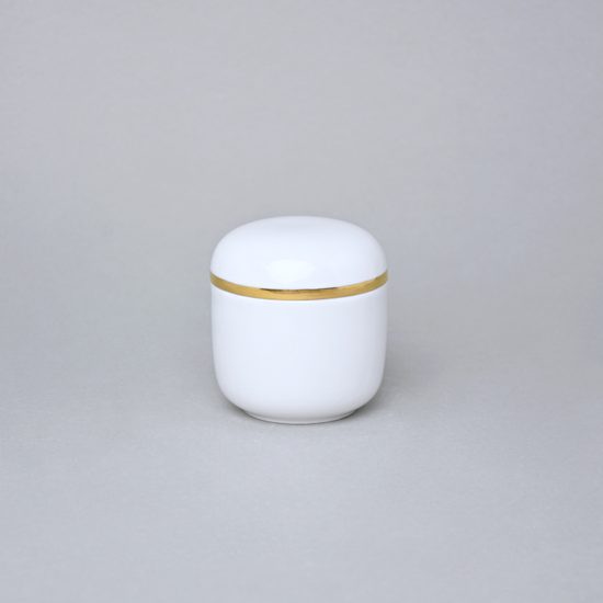 Dózička kulatá se zlatým páskem 7,5 x 7,2 cm, Bílá + Zlato, Porcelán Duchcov