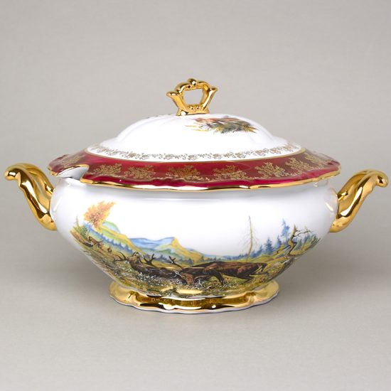 Soup tureen 3 l, hunting - ruby, Carlsbad