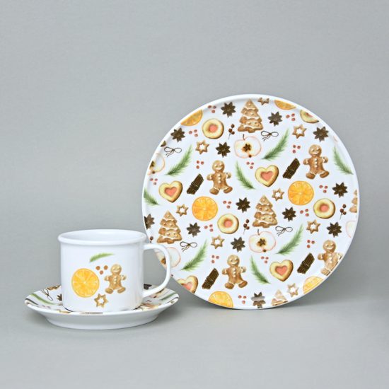 Snídaňová vánoční sada 3-díl., dekor perníček a pomeranč, G. Benedikt 1882