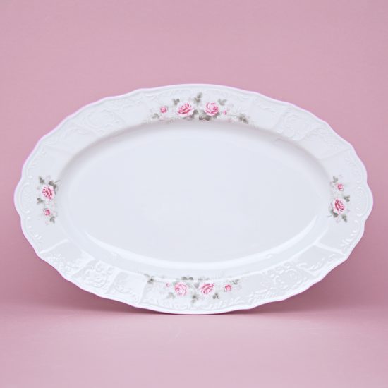 Pink line: Dish flat oval 36 cm, Thun 1794 Carlsbad porcelain, BERNADOTTE roses