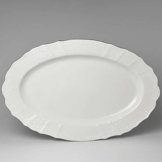 Dish oval flat 39 cm, Thun 1794 Carlsbad porcelain, BERNADOTTE platinum
