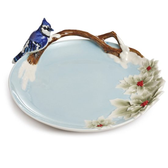 Song bird-bluejay design sculptured porcelain ornamental plate 17,5 x 16,5 cm, Porcelain FRANZ