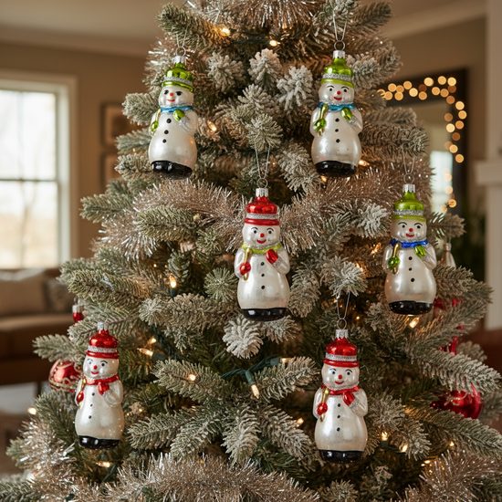 Sada 6 sněhuláků 10,5 cm - vánoční ozdoba skleněná