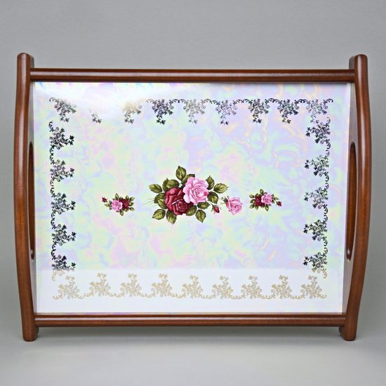 Cooking mat in wooden frame 39 x 29 cm, Cecily roses, Carlsbad porcelain