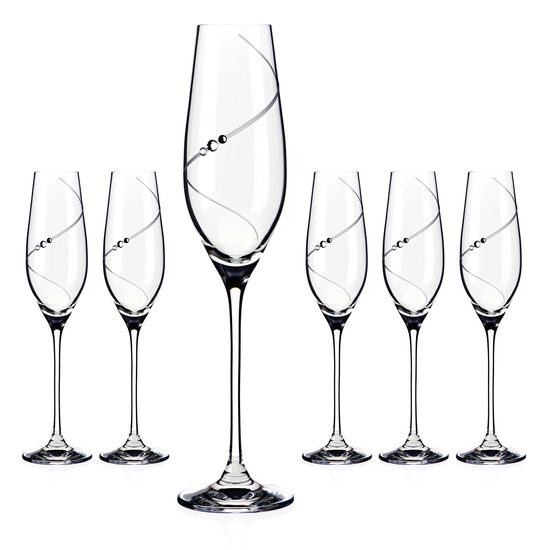 Siluette Celebration - Set of 6 Champagne Glasses 210 ml, Swarovski Crystals