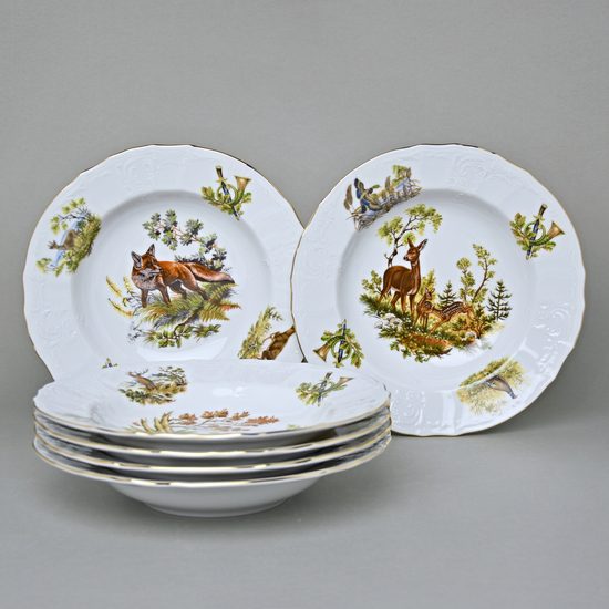 Plate deep 23 cm set of 6 pcs., Thun 1794 Carlsbad porcelain, BERNADOTTE hunting