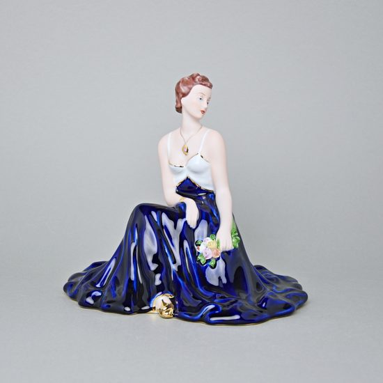 Sitting Lady With Roses (blue skirt) 18 x 23 x 20 cm, Isis, Porcelain Figures Duchcov