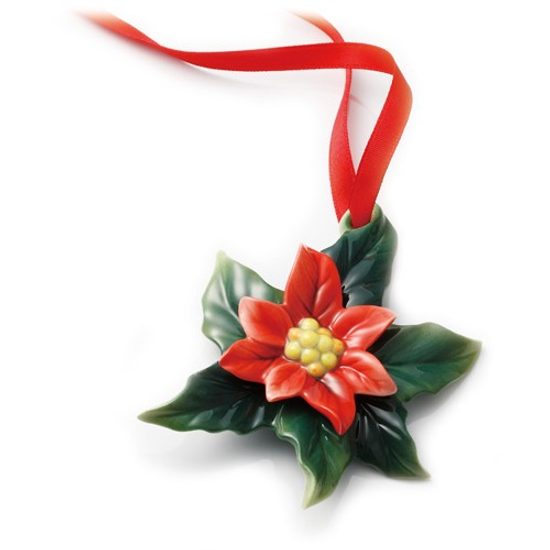 Poinsettia design sculptured porcelain ornament 8 cm, FRANZ Porcelain