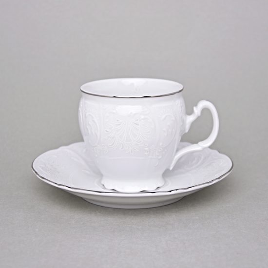 Coffee cup and saucer 220 ml / 16 cm, Thun 1794 Carlsbad porcelain, BERNADOTTE frost, Platinum line