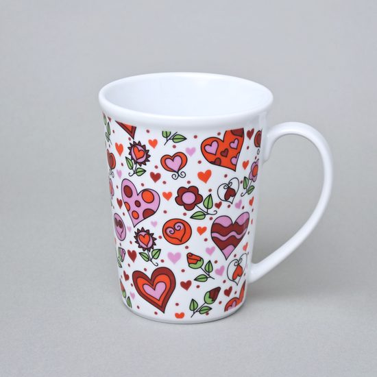 Hrnek Erin 12 cm 420 ml, veselá srdíčka - červená, Český porcelán a.s.