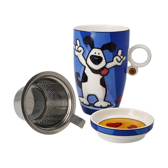 Tea Cup with Lid and Strainer Rock On 450 ml, Fine Bone China, Ed Heck, Goebel