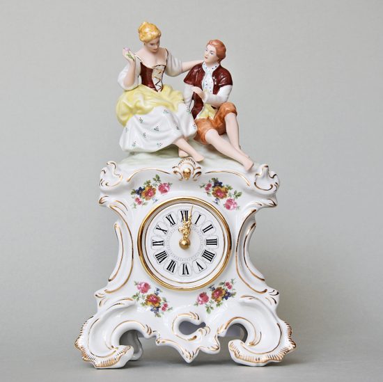 Hodiny Romance 20 x 9,5 x 29 cm, Saxe, Porcelánové Hodiny Royal Dux Bohemia