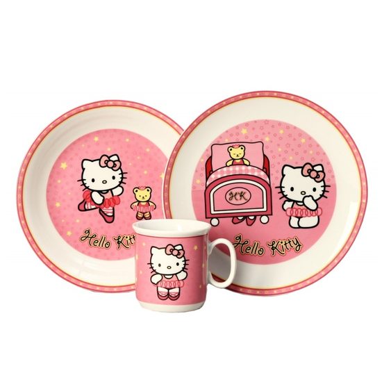 Dětská porcelánová sada Hello Kitty, růžová, Thun 1794 karlovarský porcelán