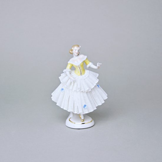 Tanečnice s krajkou (žlutá) 8 x 6 x 12 cm, Kurt Steiner, Porcelánové figurky Unterweissbacher