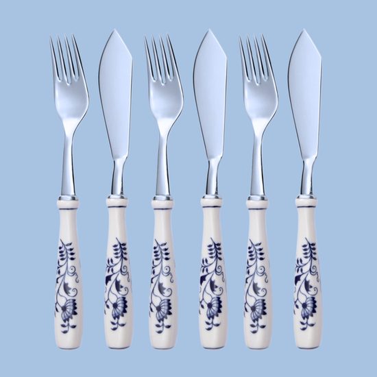 Fish cutlery 6-piece - prestige packaging, Blue Onion pattern