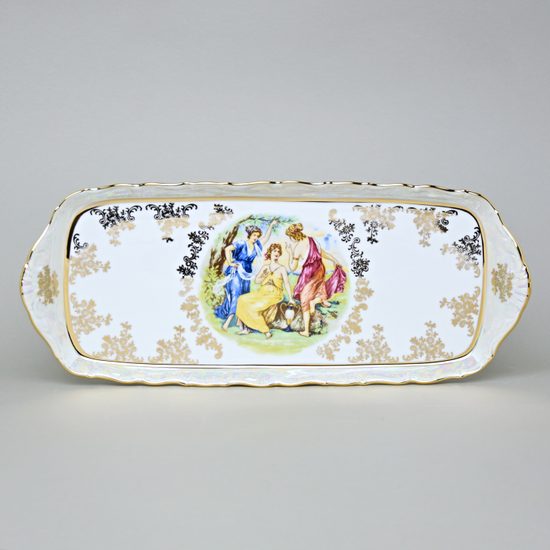 Podnos 4 hr. 36 cm, Tři Grácie, zlatý listr, porcelán QueensCrown