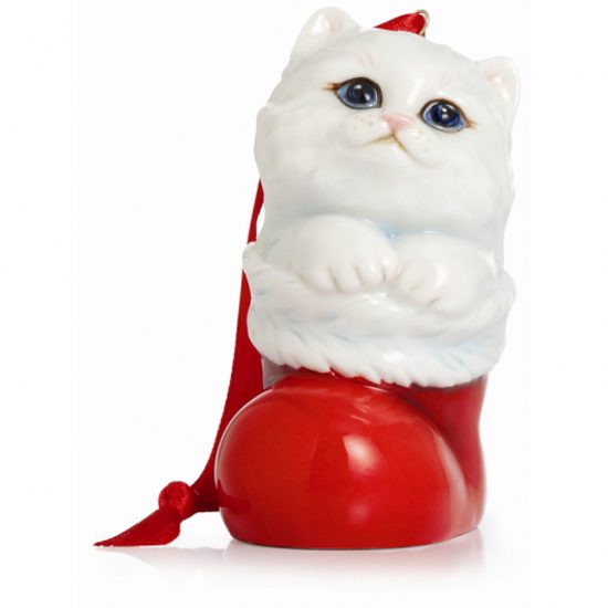 Holiday greetings cat ornament h=8cm, FRANZ Porcelain