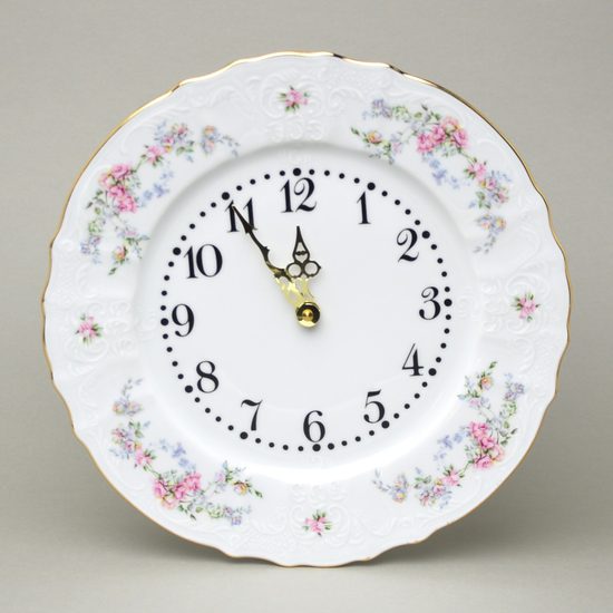 Wall clock 27 cm, Thun 1794, karlovarský porcelán, BERNADOTTE climbing rose