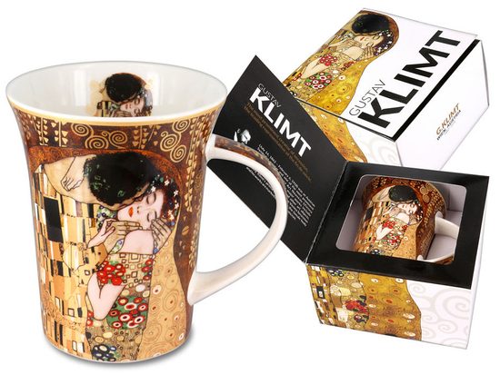 Hrnek 350 ml, G. Klimt, Polibek, kostní porcelán Carmani