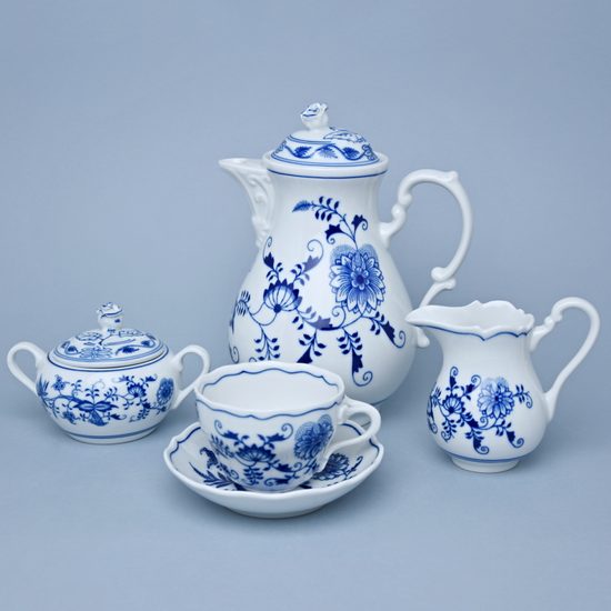 Kávová souprava pro 6 osob (cukřenka s oušky), Cibulák, originální z Dubí