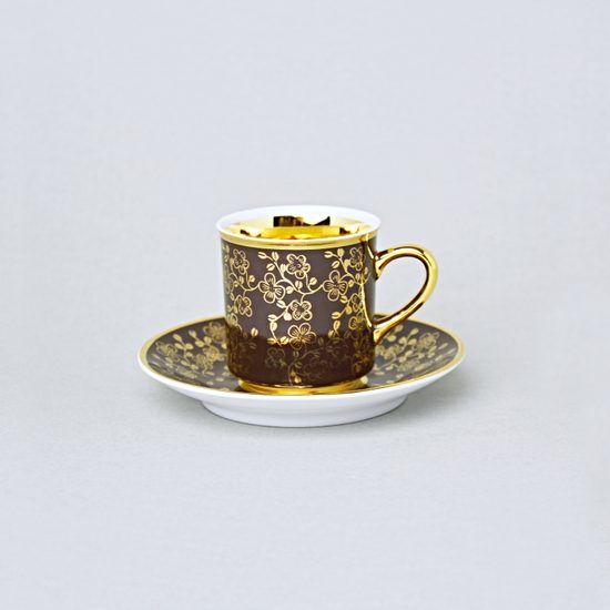Cup 100 ml mocca + saucer 10,5 cm, inner gold, brown, Leander Loučky