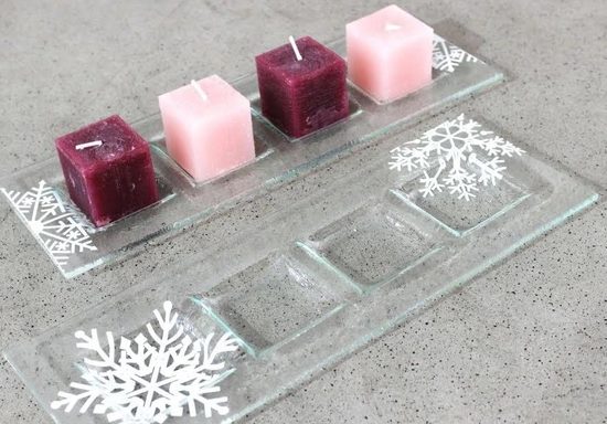 Advent Glass candlestick rectangular, Snowflake, 31,5 x 11 cm, BDK - Glass