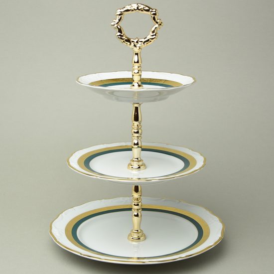 Etažer talířový 34 cm, Marie Louise 8800501 zlato + zelená Thun 1794, karlovarský porcelán