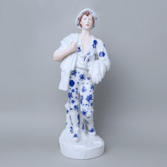 Chlapec se snopem a srpem 53 cm, cibulák, Porcelánové figurky Duchcov