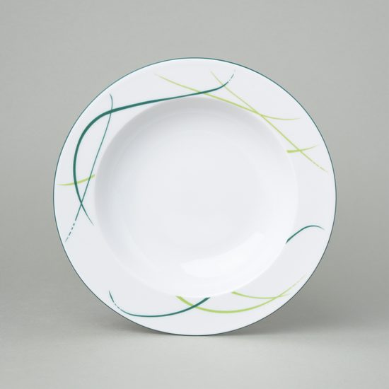 Plate deep 22 cm, Thun 1794 Carlsbad porcelain, Opal grass