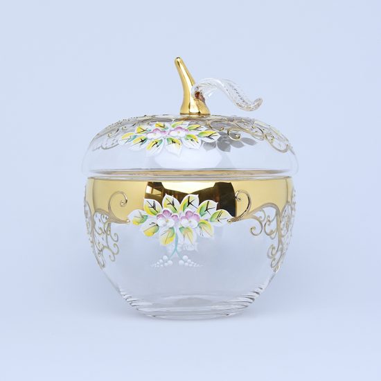 Crystal Dose "Apple" round, h. 20 cm, Gold + Enamel, Jahami Bohemia