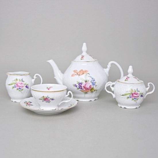 Tea set for 6 pers., Thun 1794 Carlsbad porcelain, BERNADOTTE Meissen Rose