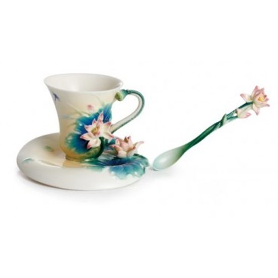 Peaceful Lotus design sculptured porcelain cup/saucer set 14,5 x 9 cm, Porcelain FRANZ