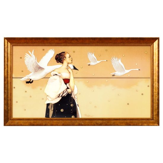 Obraz 84 x 48 cm, Bledá labuť, sklo, M. Parkes, Goebel Artis Orbis