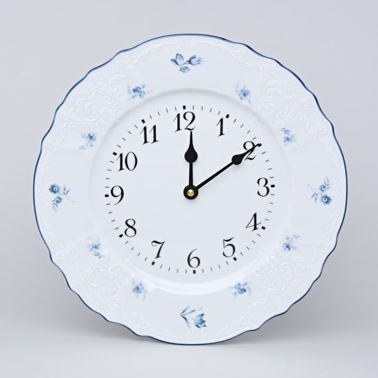 Clock wall 27 cm, Thun 1794 Carlsbad porcelain, BERNADOTTE blue flower