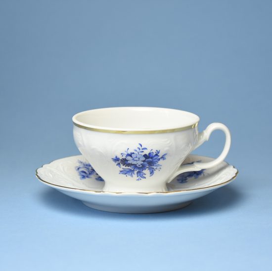 Tea cup and saucer 205 ml / 16 cm, Thun 1794 Carlsbad porcelain, BERNADOTTE blue rose