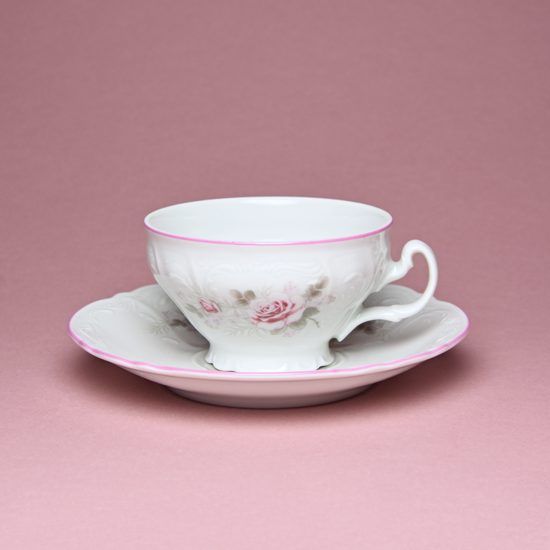 Pink line: Tea cup and saucer 205 ml / 15,5 cm, Thun 1794 Carlsbad porcelain