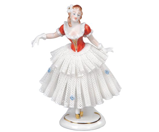 Dancer with lace 8 x 6 x 12 cm, Kurt Steiner, Porcelain Figures Unterweissbacher