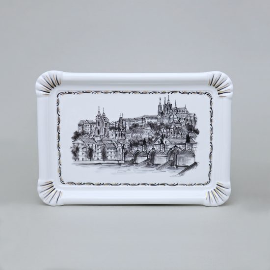 Porcelánový tácek s motivy Prahy (dekor č. 2), Vilém Janoušek, Český porcelán a.s