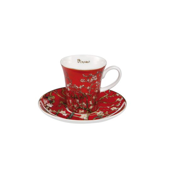 Cup and saucer V. van Gogh - Almond Tree red, 0,1 l / 12 cm, Fine Bone China, Goebel