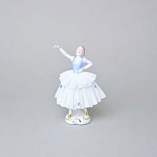 Tanečnice s krajkou (bledě modrá) 8 x 6 x 12 cm, Kurt Steiner, Porcelánové figurky Unterweissbacher