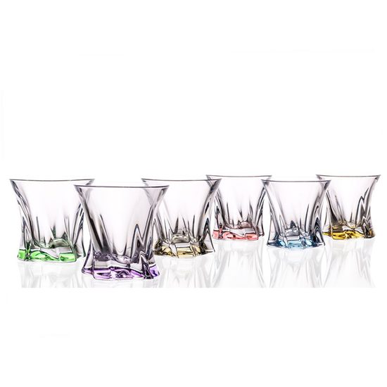 Křišťálový set odlivek whisky Cooper 6 ks, 320 ml, barevné dno mix, Aurum Crystal